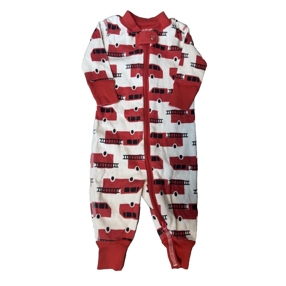 Hanna Andersson‎ Fire Truck Red & White Zip Up Organic Cotton Sleeper Sz 0-3 Mos